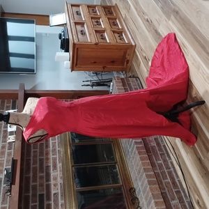 Red wedding/ casual dress with long tail. New with tags.